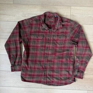 Orvis Button Up Flannel Shirt Mens XL Red /Green Plaid Heavyweight Long Sleeve